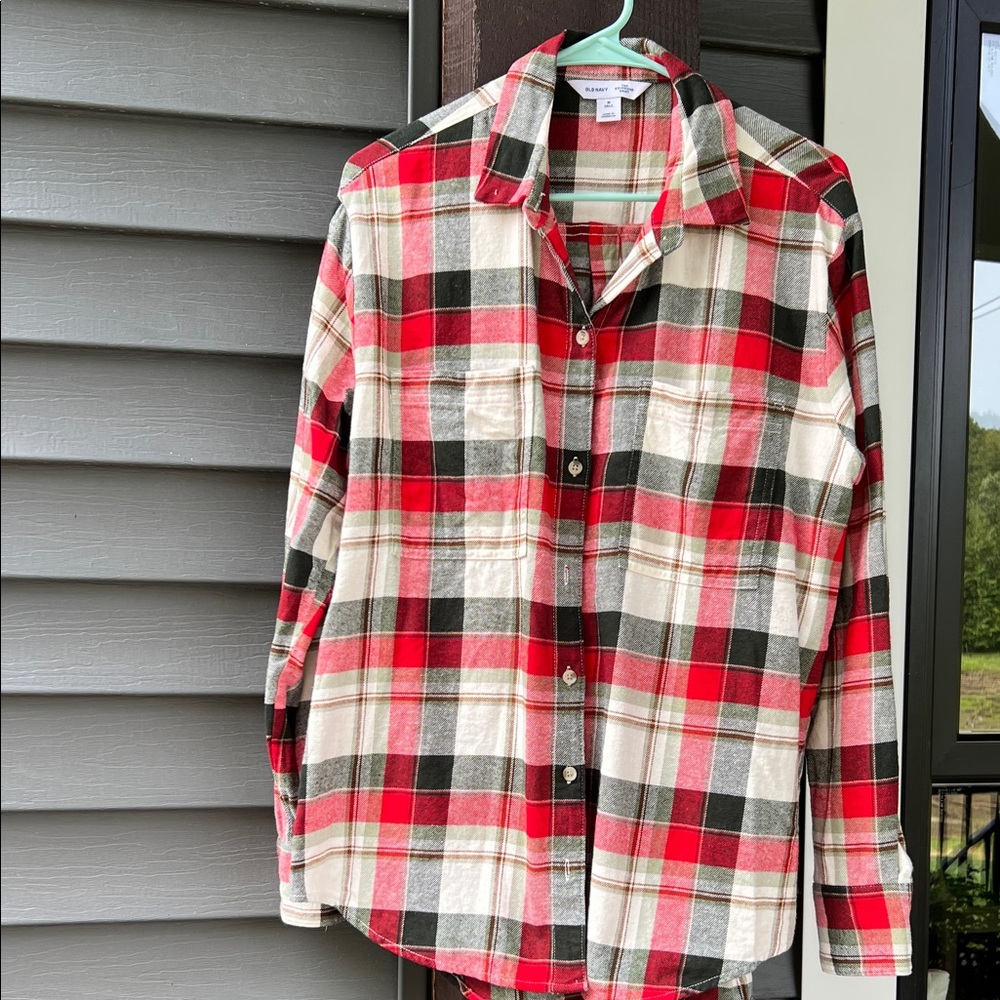 Plaid Button-Up Shirt - Red, Black, White